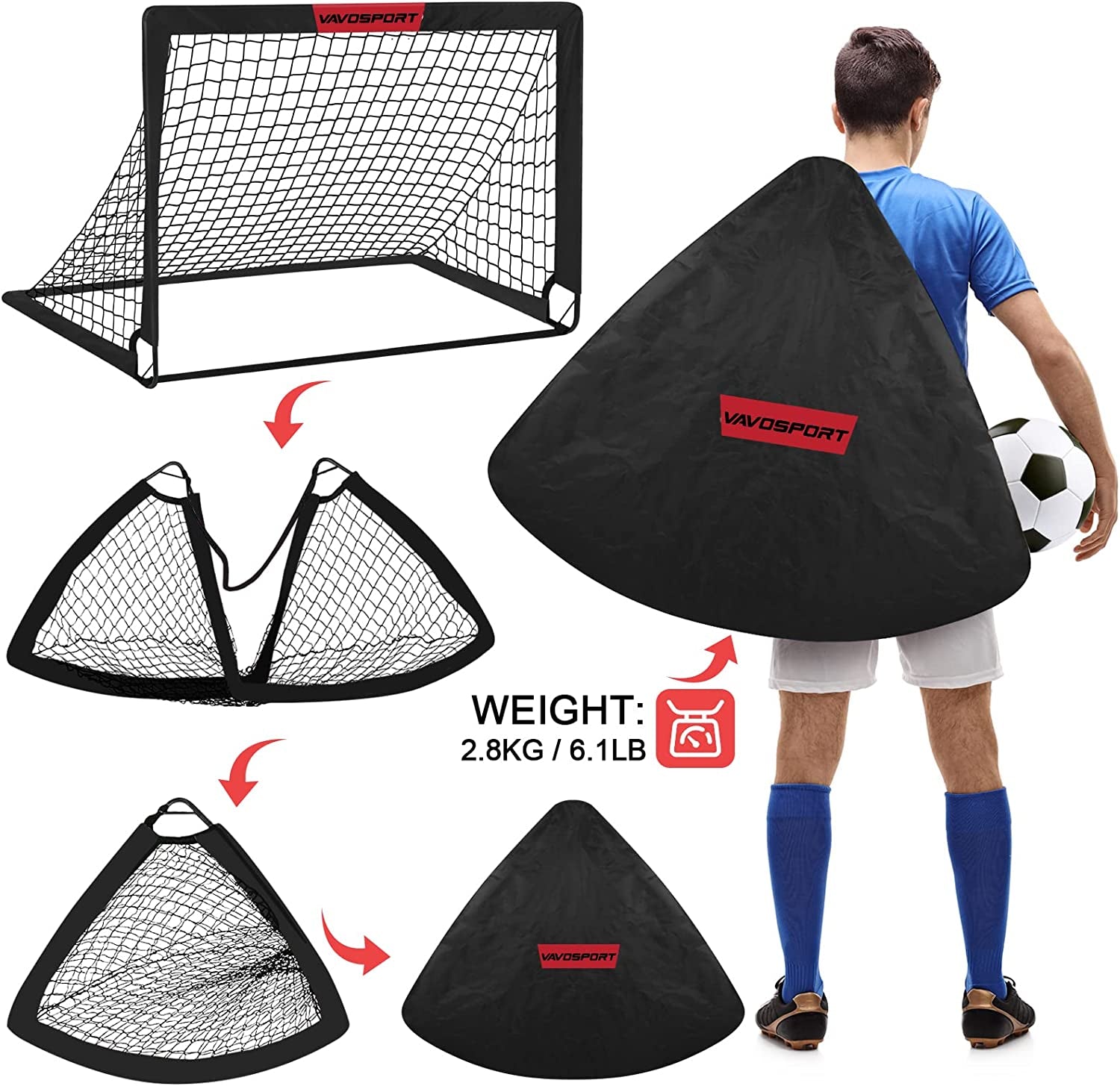 Kids Soccer Goals for Backyard Set - 2 of 4' X 3' Portable Soccer Goal Training Equipment, Pop up Toddler Soccer Net with Soccer Ball, Soccer Set for Kids and Youth Outdoor Games, Sports, Play